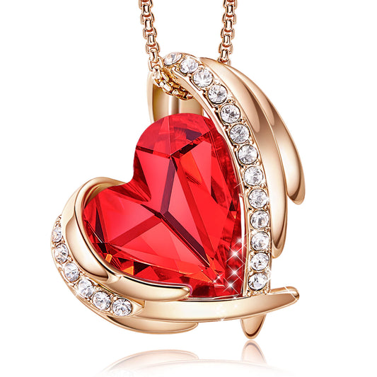 Red & Rose Gold Angel Heart Necklace