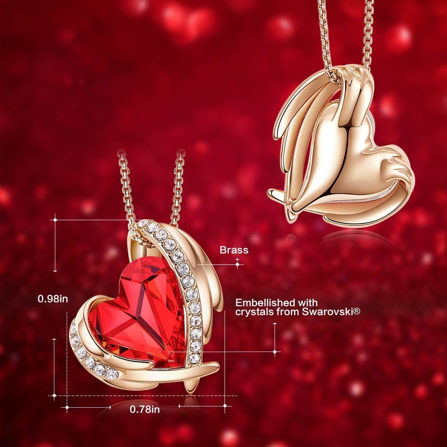 Red & Rose Gold Angel Heart Necklace