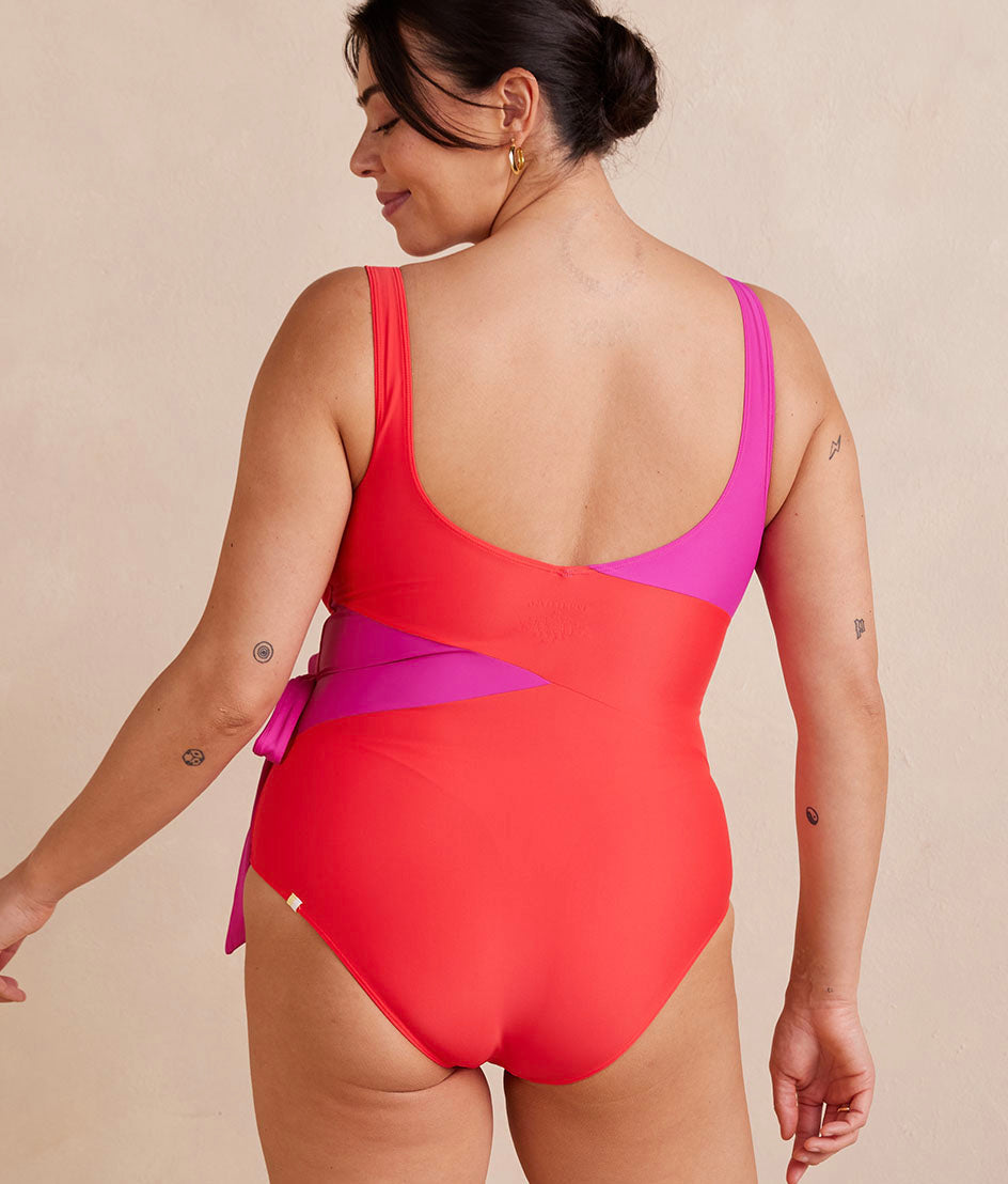 The Long Torso Perfect Wrap One Piece - Hibiscus & Grapefruit