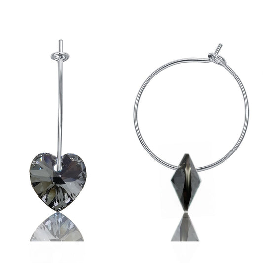 Black Crystal Heart Hoop Earrings