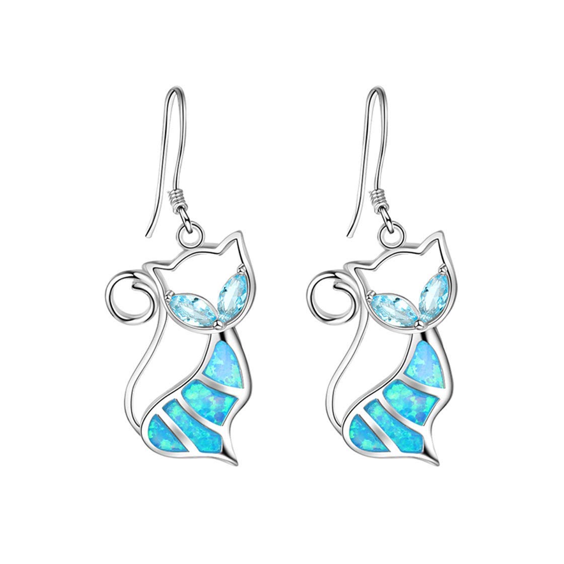 Blue Opal Cat Earrings