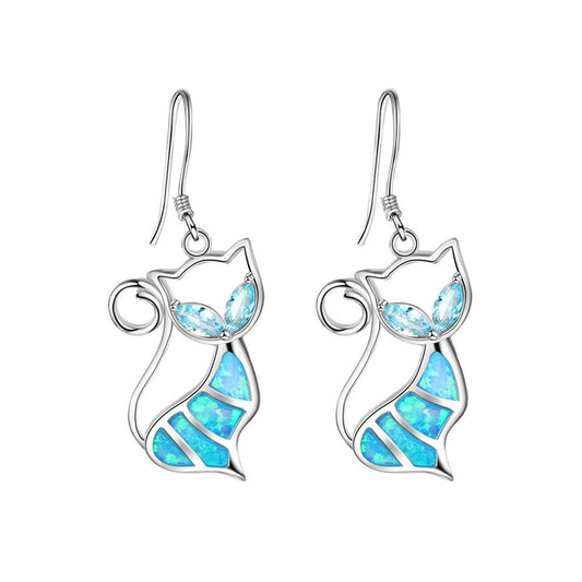 Blue Opal Cat Earrings