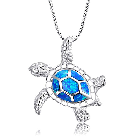 Blue Opal Sea Turtle Necklace