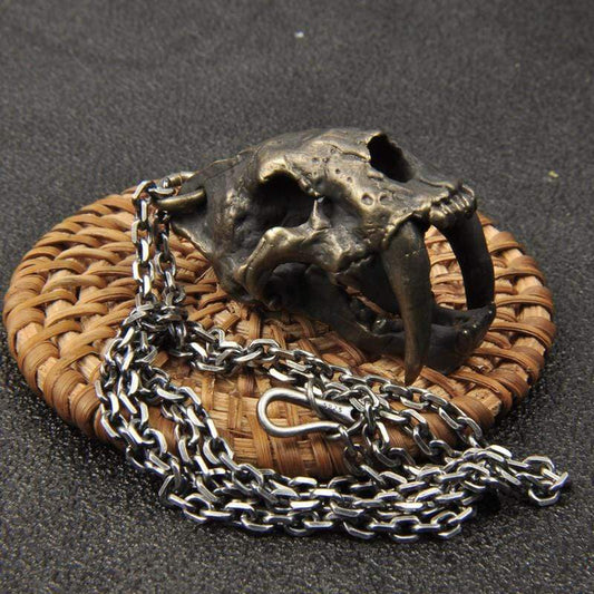 SABER-TOOTHED TIGER SKULL BRASS PENDANT