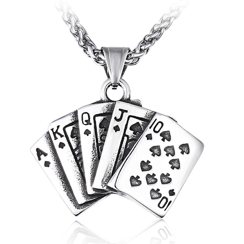 STRAIGHT FLUSH POKER CARDS STAINLESS STEEL PENDANT