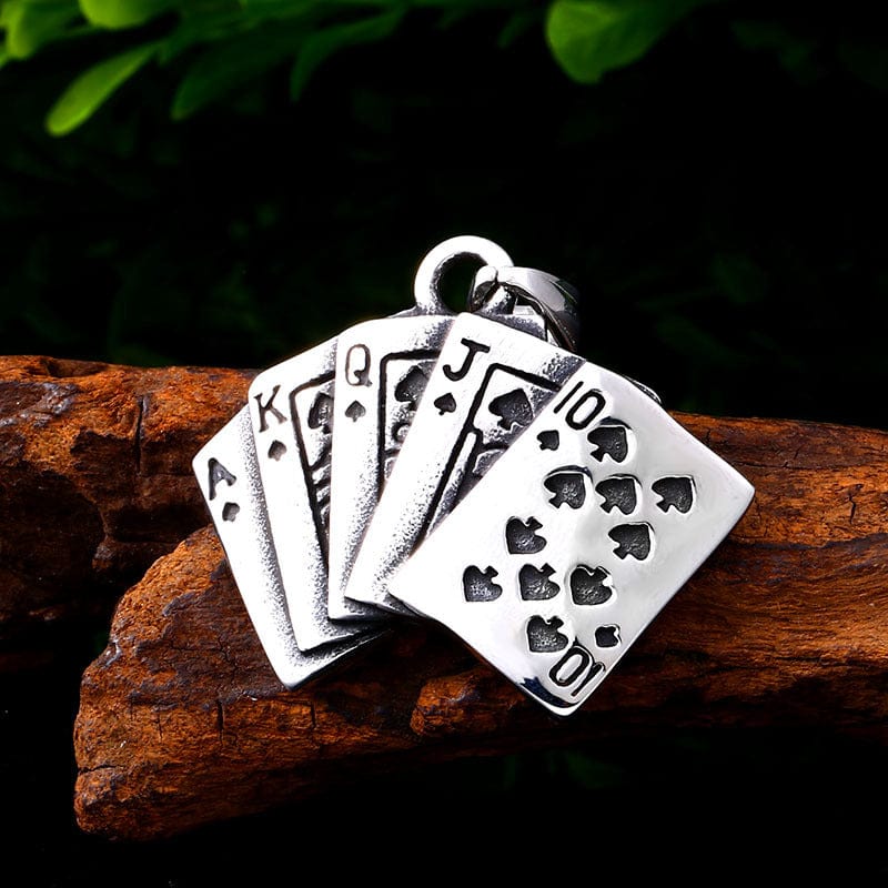 STRAIGHT FLUSH POKER CARDS STAINLESS STEEL PENDANT