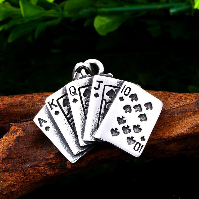 STRAIGHT FLUSH POKER CARDS STAINLESS STEEL PENDANT
