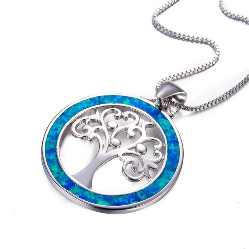 Tree of Life Blue Opal Necklace