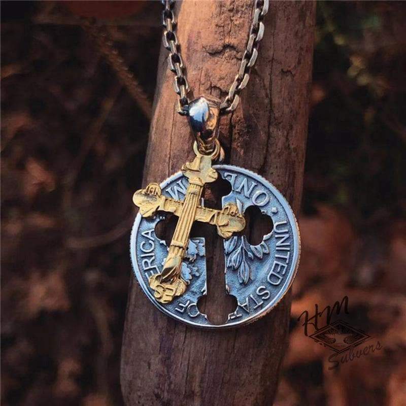 GENUINE CROSS STRAY COIN SILVER PENDANT
