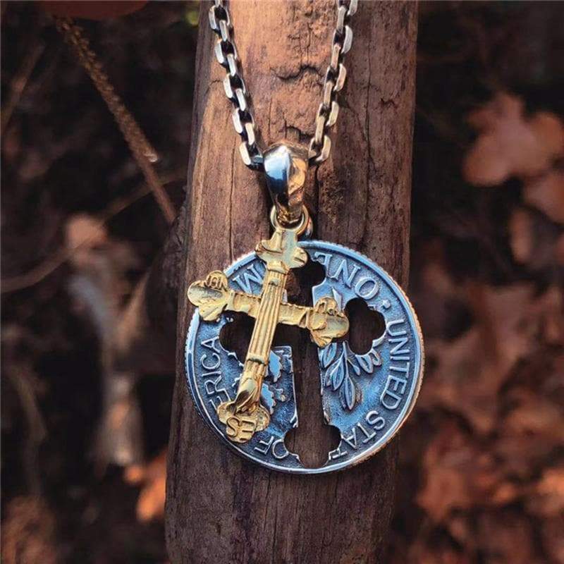 GENUINE CROSS STRAY COIN SILVER PENDANT