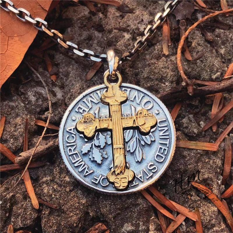 GENUINE CROSS STRAY COIN SILVER PENDANT