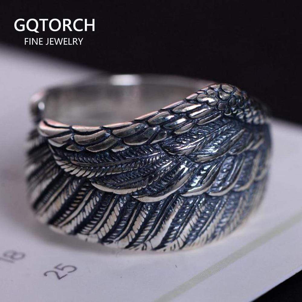 CARVED FEATHER SILVER RING