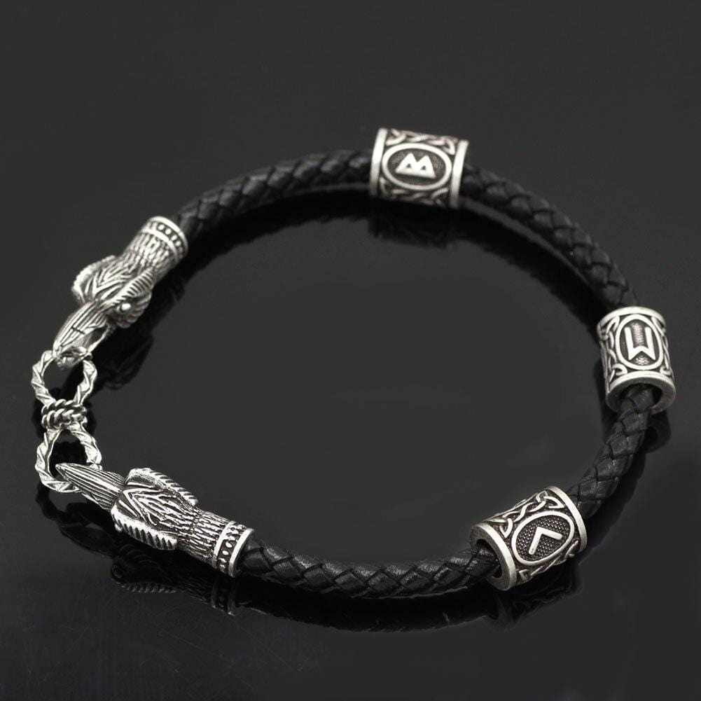 VIKING REAL LEATHER AMULET ODIN BRACELET