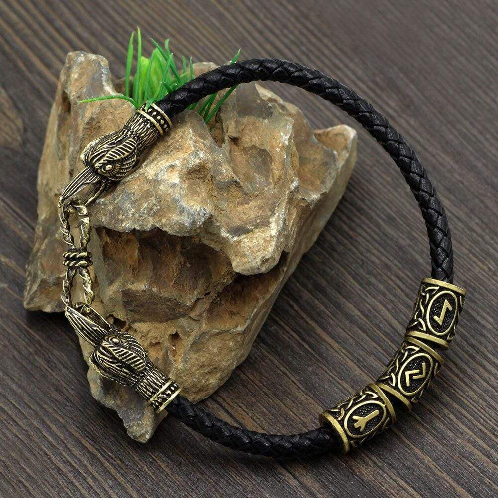VIKING REAL LEATHER AMULET ODIN BRACELET