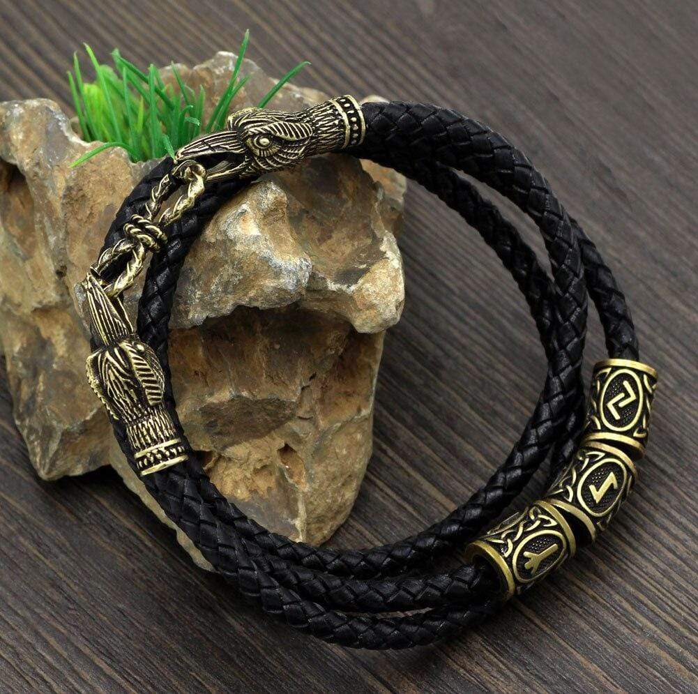 VIKING REAL LEATHER AMULET ODIN BRACELET