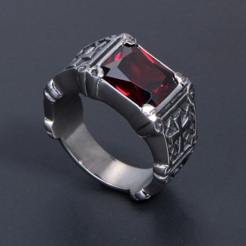 GOTHIC CROSS GEMSTONE INDEX RING