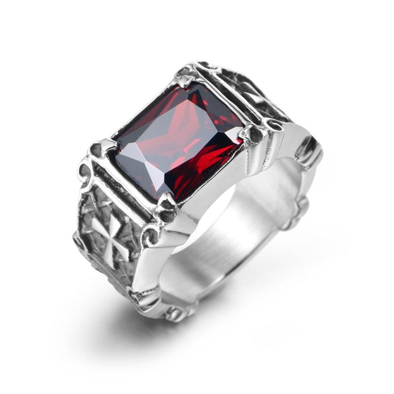 GOTHIC CROSS GEMSTONE INDEX RING