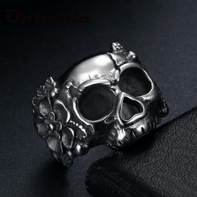 MANDALA FLOWER SATAN SKULL RING