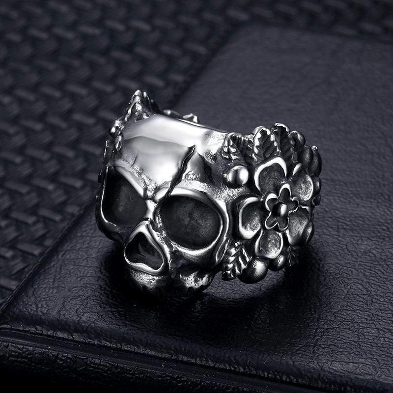 MANDALA FLOWER SATAN SKULL RING