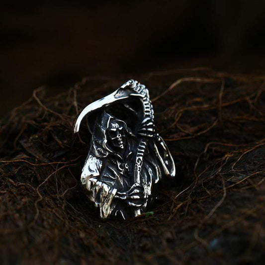VINTAGE GRIM REAPER SKULL STAINLESS STEEL PENDANT
