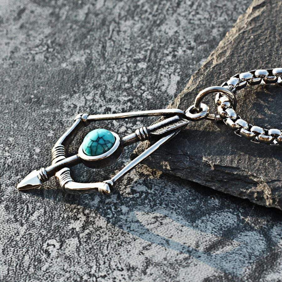 BOW AND ARROW TURQUOISE STAINLESS STEEL PENDANT