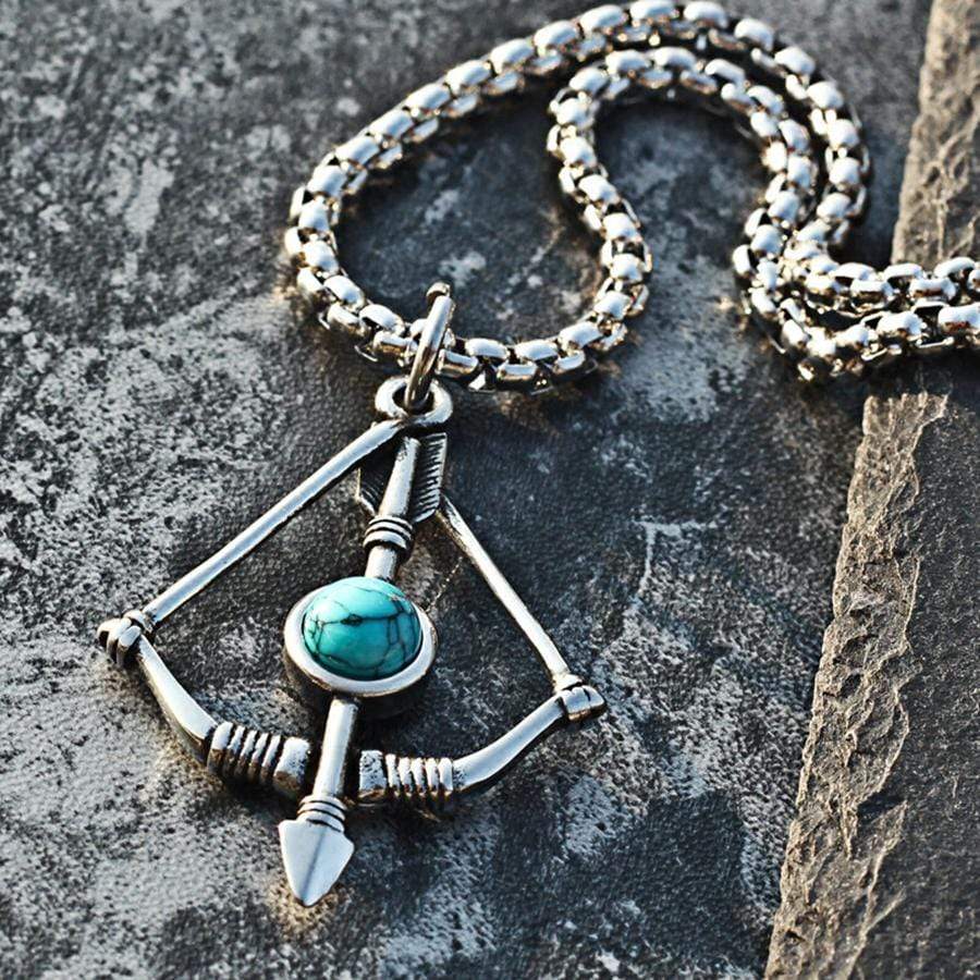 BOW AND ARROW TURQUOISE STAINLESS STEEL PENDANT