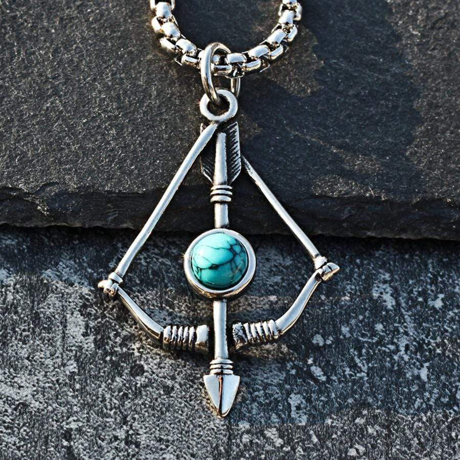 BOW AND ARROW TURQUOISE STAINLESS STEEL PENDANT