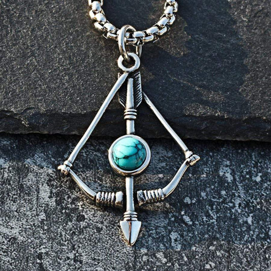 BOW AND ARROW TURQUOISE STAINLESS STEEL PENDANT