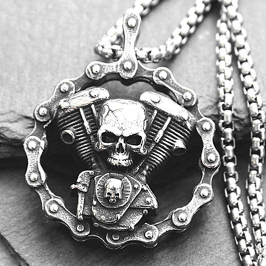 RETRO PUNK SKULL BIKER CHAIN PENDANT