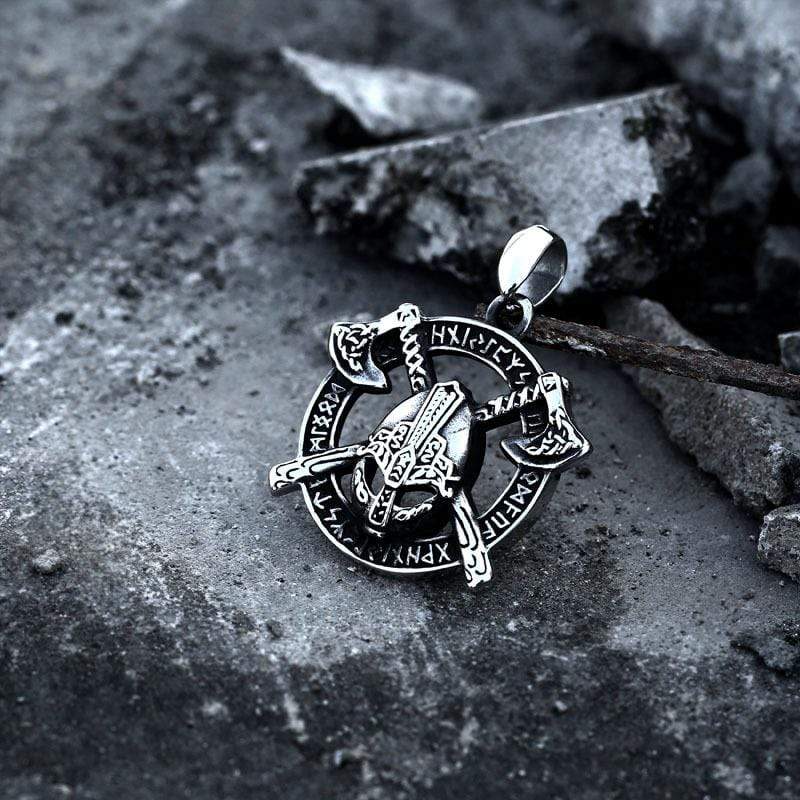 SKULL CROSSBONES BATTLE AXE PENDANT