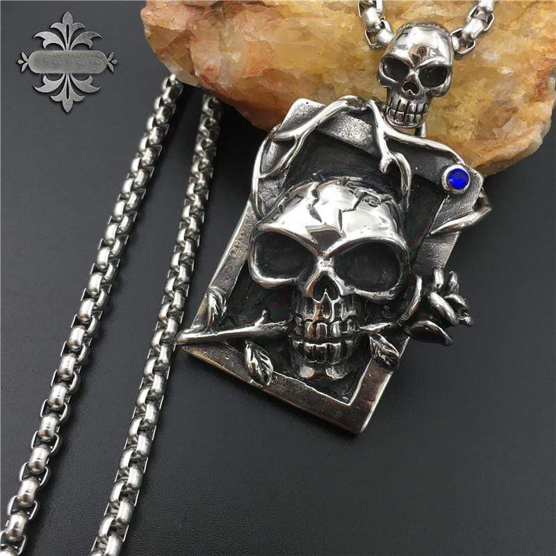 SKULL ROSE STAINLESS STEEL PENDANT