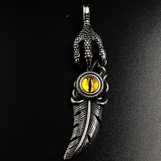 VINTAGE GOD'S EYE EAGLE CLAW FEATHER PENDANT