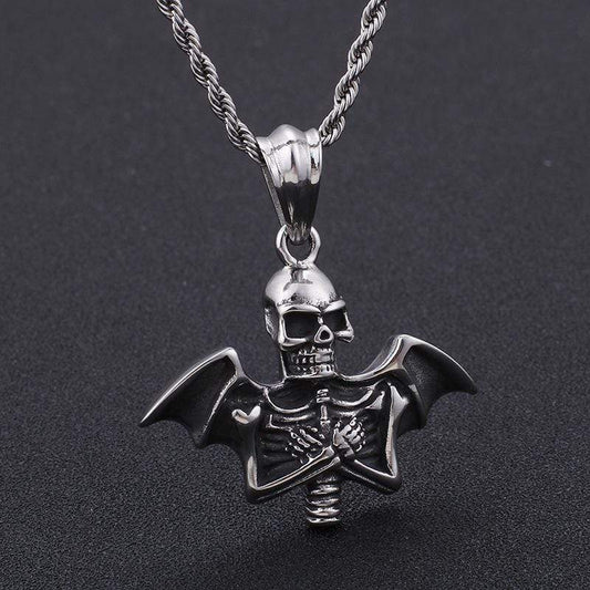 VINTAGE PUNK BAT SKULL STAINLESS STEEL PENDANT