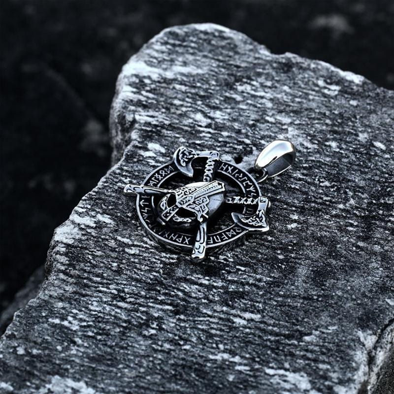 SKULL CROSSBONES BATTLE AXE PENDANT