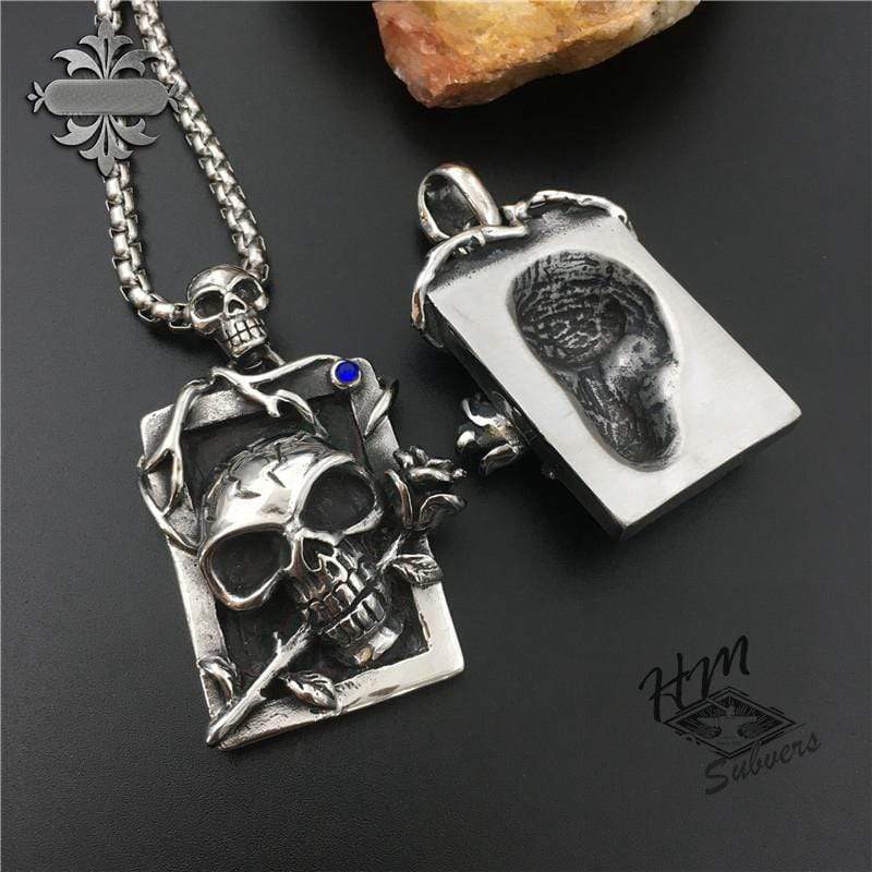SKULL ROSE STAINLESS STEEL PENDANT