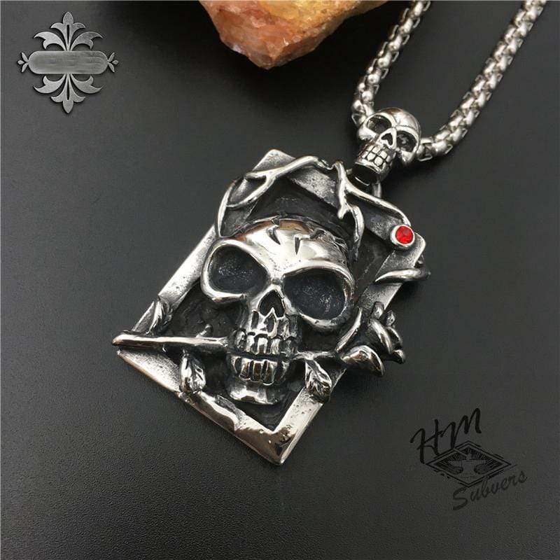 SKULL ROSE STAINLESS STEEL PENDANT