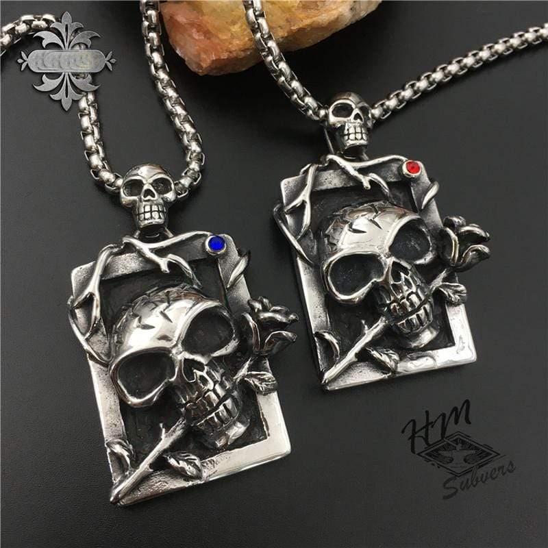 SKULL ROSE STAINLESS STEEL PENDANT