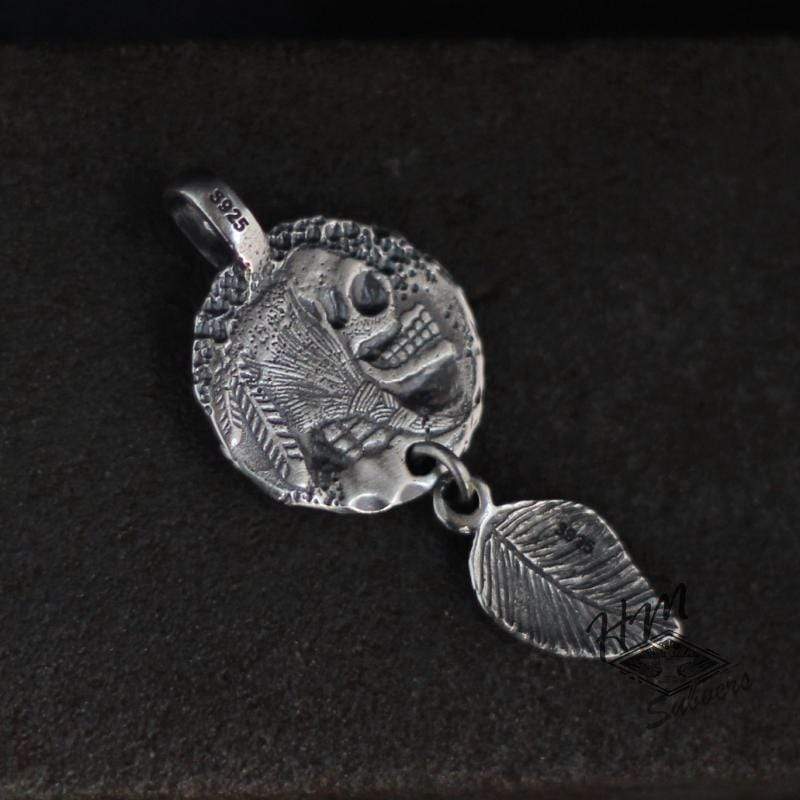 VINTAGE SKULL TURQUOISE SILVER  PENDANT