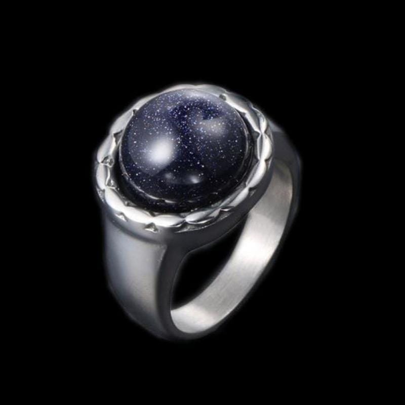 VINTAGE SPARKLING BLUE SANDSTONE STAINLEE STEEL RING