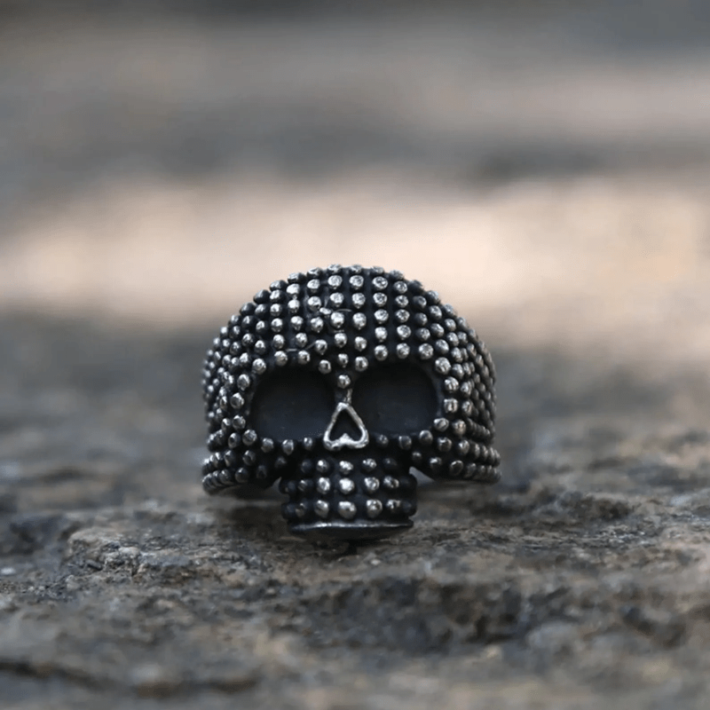 GOTHIC SKULL STUDDED STAINLESS STEEL RING
