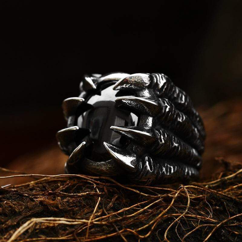 VINTAGE DRAGON CLAW AND GEMSTONE STAINLESS STEEL RING