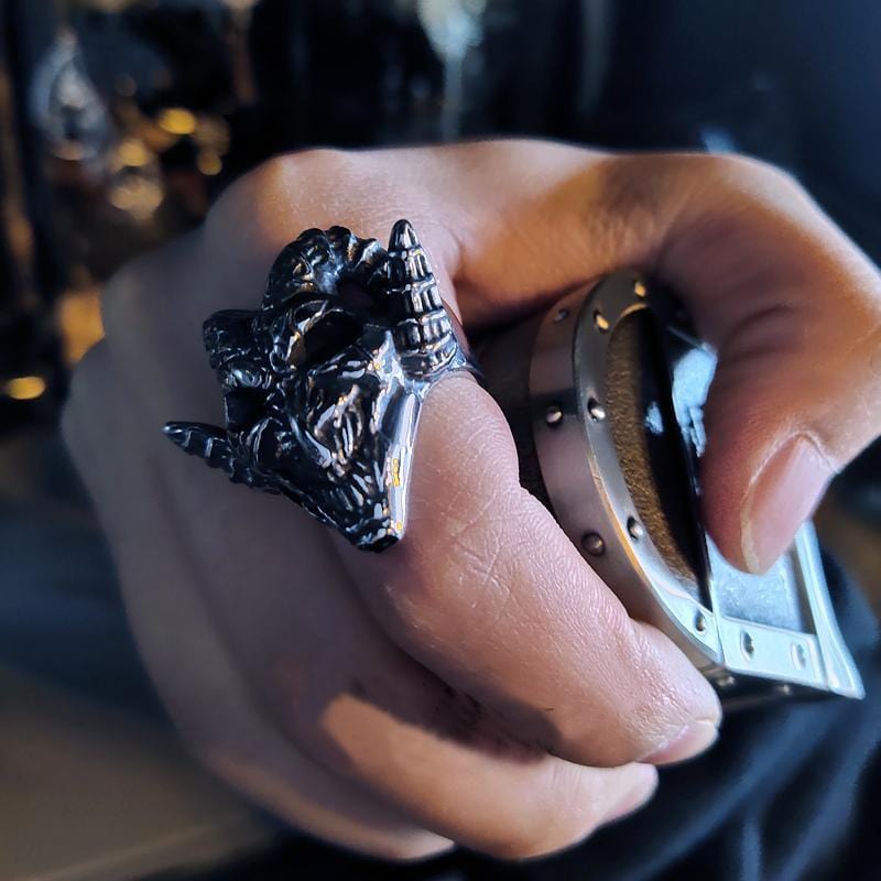 DEMON WITH EVIL SMILE STAINLESS STEEL RING