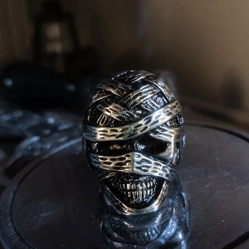 EGYPTIAN MUMMY SKULL STAINLESS STEEL RING