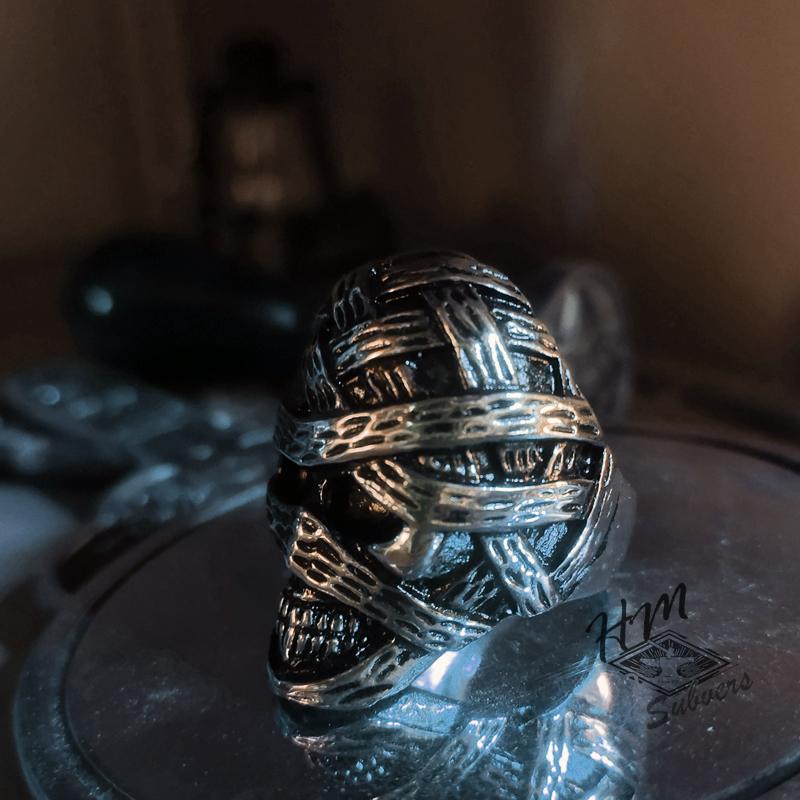 EGYPTIAN MUMMY SKULL STAINLESS STEEL RING