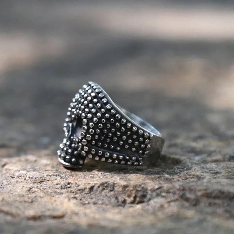 GOTHIC SKULL STUDDED STAINLESS STEEL RING