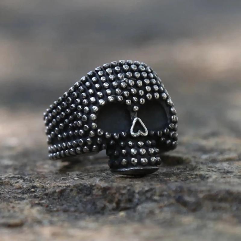 GOTHIC SKULL STUDDED STAINLESS STEEL RING