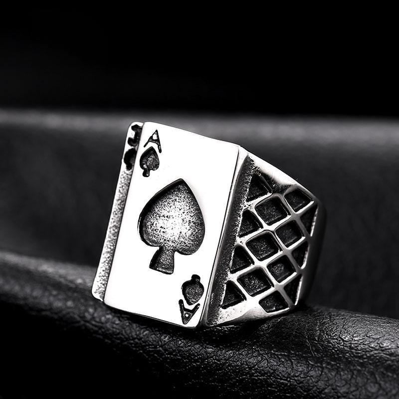 POKER LETTER A STAINLESS STEEL RING