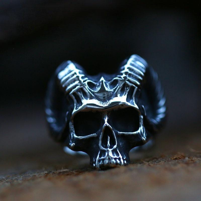 PUNK SHEEP HORN SKULL STAINLESS STEEL RING