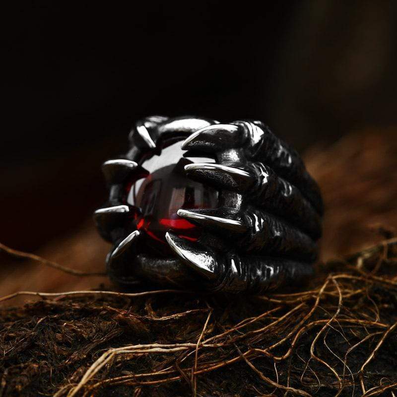 VINTAGE DRAGON CLAW AND GEMSTONE STAINLESS STEEL RING