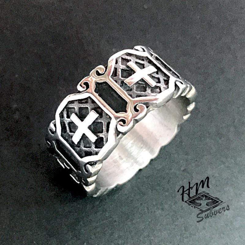 RETRO CROSS MEN'S STAINLESS STEEL RING